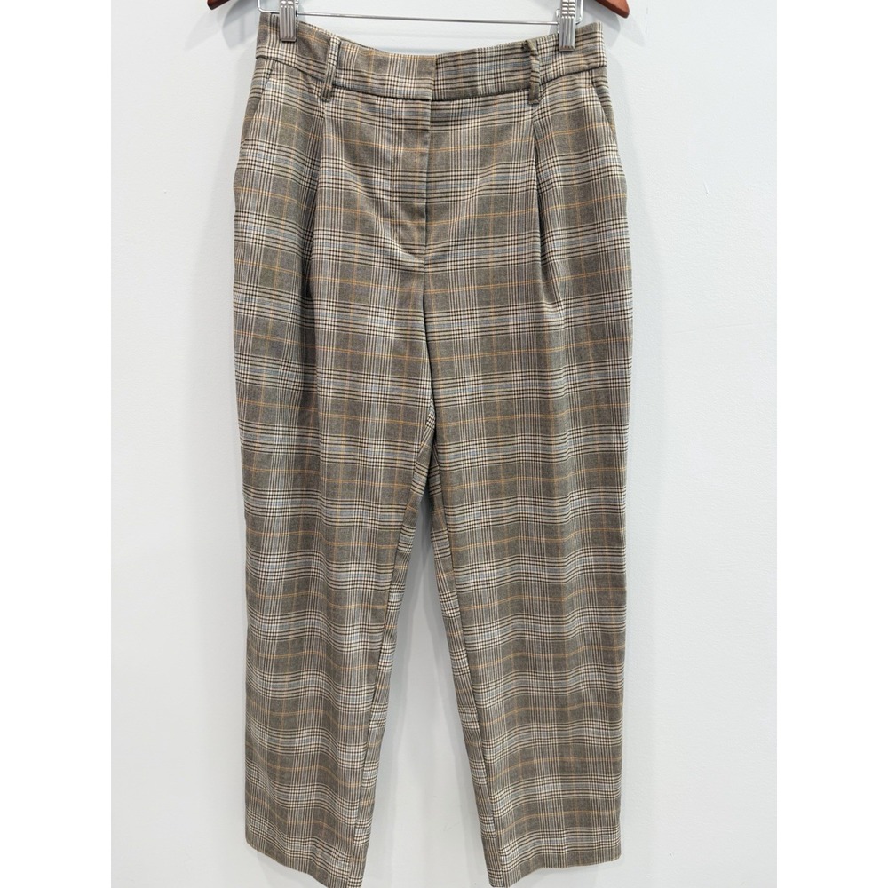 Nine West Women's 8 Brown Plaid Pleated High Rise Trousers Old Money Preppy